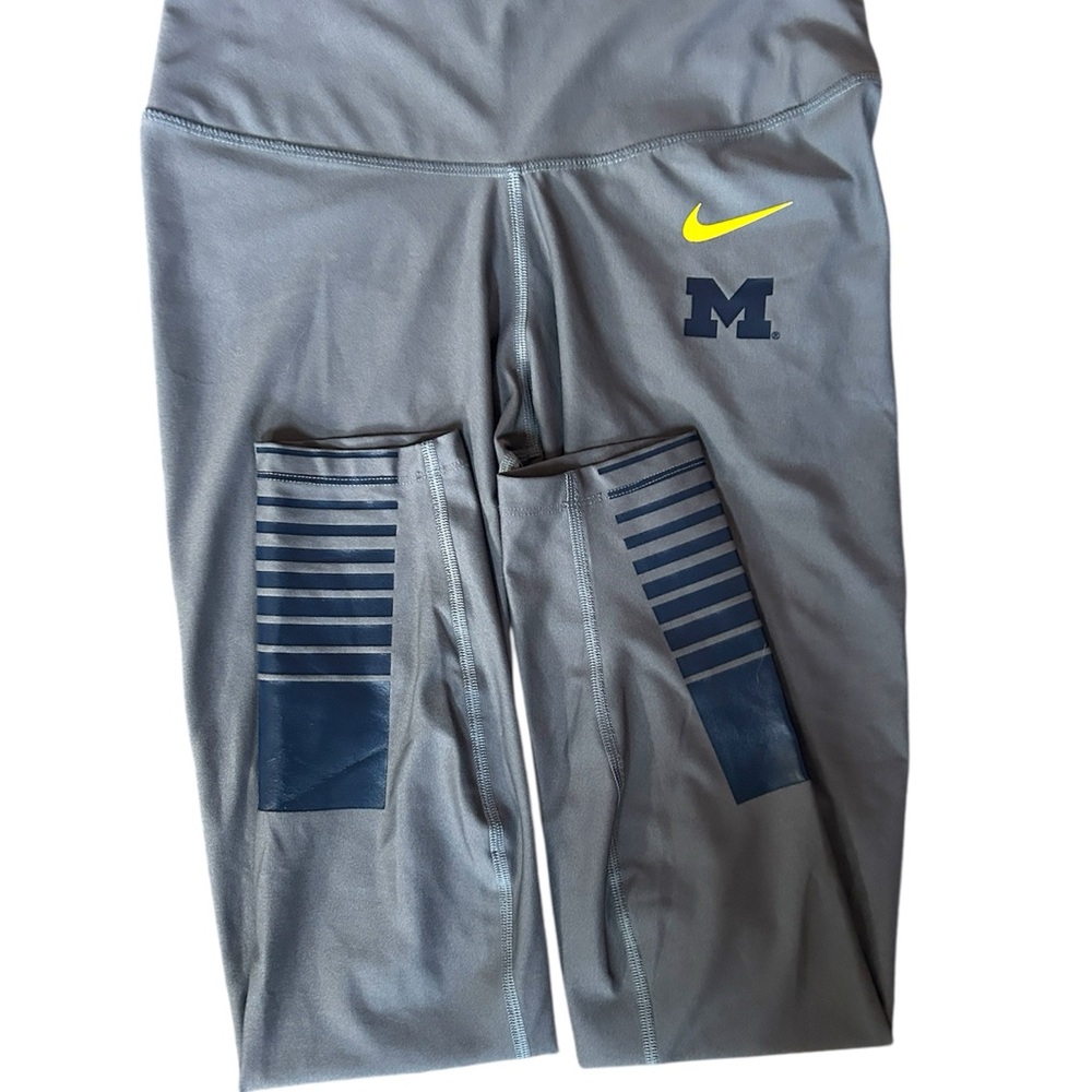 Nike Gray and Blue Leggings with Yellow Logo